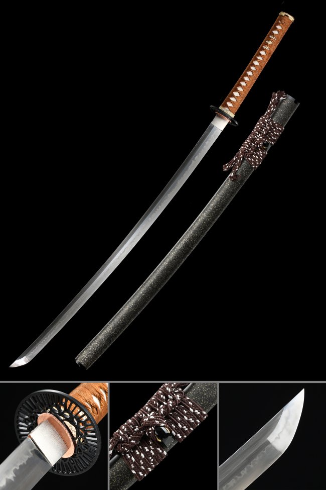 Geometric Tsuba T10 Carbon Steel Katana, Clay Tempered, Full Tang & Handmade