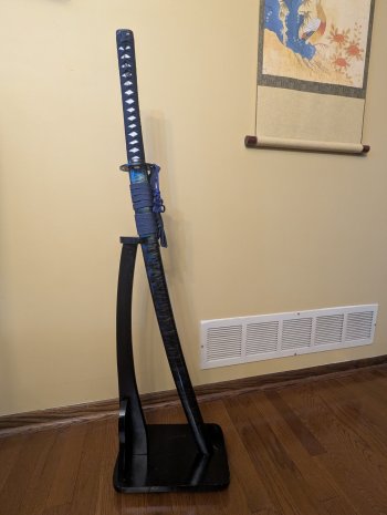 Handmade Japanese Samurai Sword Real Hamon With Blue Scabbard And Handle
