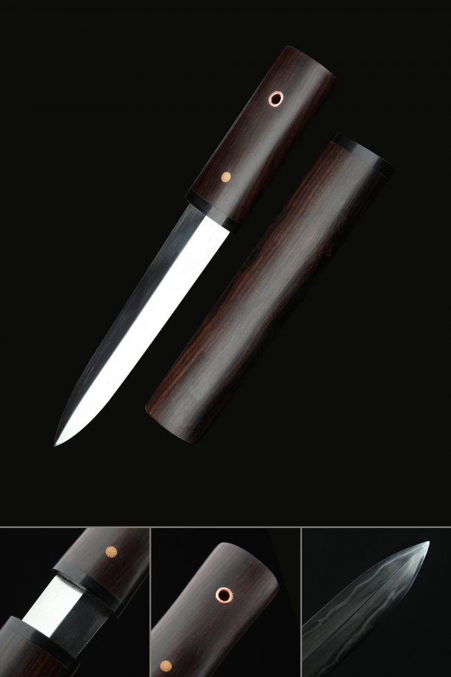 Folded Steel 1045 Carbon Steel Tanto, Full Tang, Dark Red Saya & Dark Red Tsuka