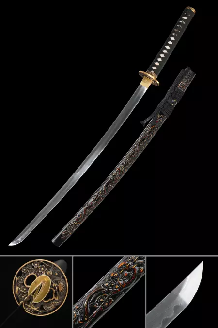 Handmade Japanese Katana Sword Pattern Steel With Dragon Saya