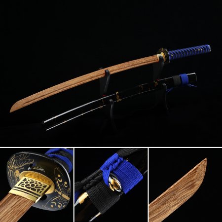 Handmade Japanese Wooden Katana Sword With Brown Blade And Black Scabbard