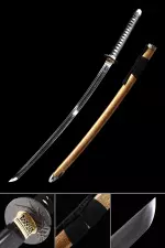 Handmade Japanese Katana Sword T10 Folded Clay Tempered Steel Real Hamon With Orange Scabbard
