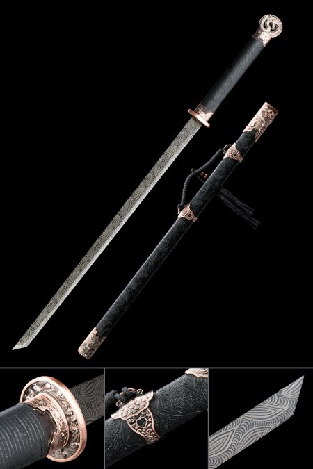 Handmade Japanese Chokuto Ninjato Sword With Black Leather Saya
