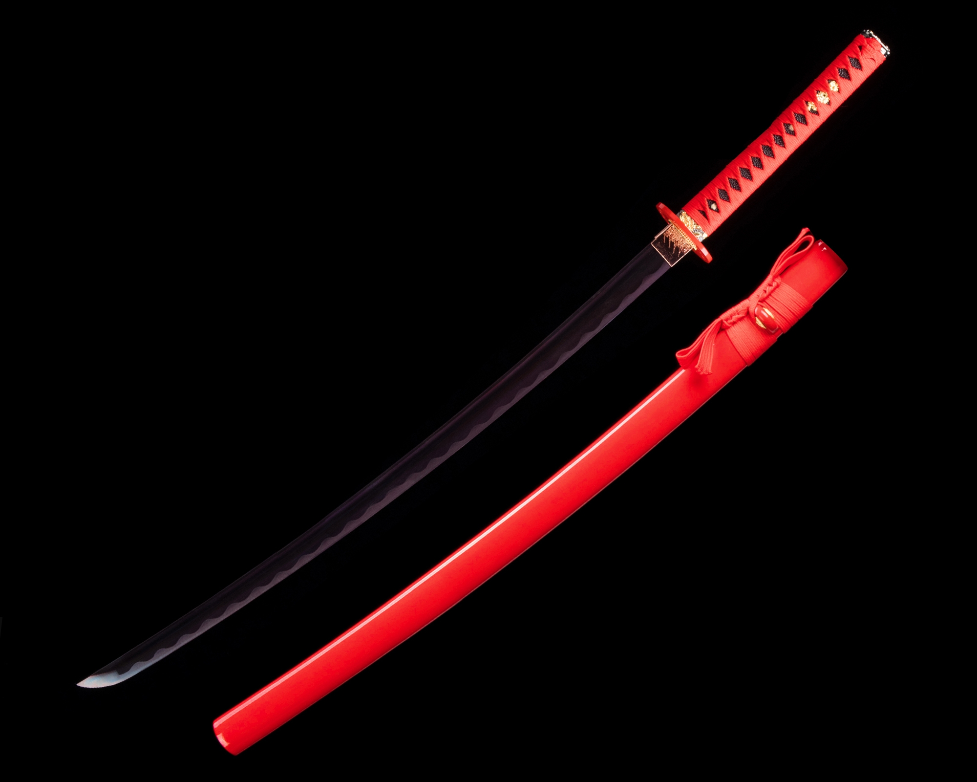 Red Katana | T10 Steel Clay-Tempered Katana with Purple Blade and