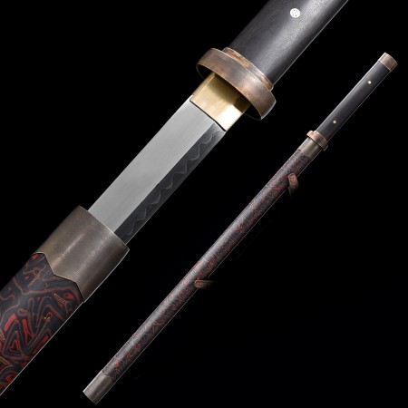High-performance 1095 Carbon Steel Real Hamon Chinese Tang Dynasty Sword With Multi-colored Scabbard