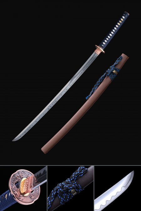 Handmade Japanese Samurai Sword 1045 Carbon Steel With Brown Leather Scabbard