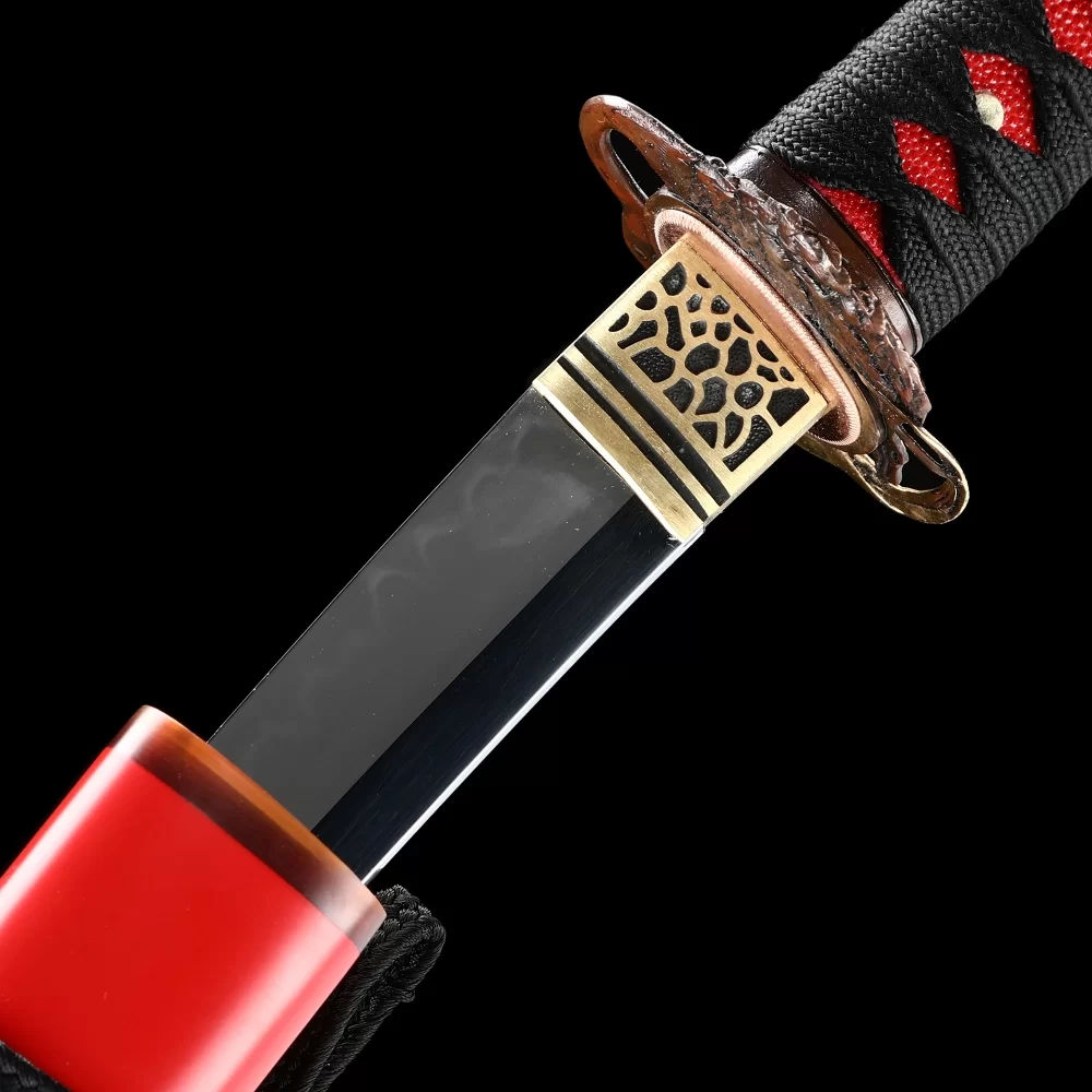 Japanese Tanto | T10 Carbon Steel Tanto with Red Lacquer Crane
