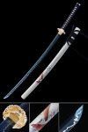 Handmade Japanese Katana Sword With Blue Blade And White Saya