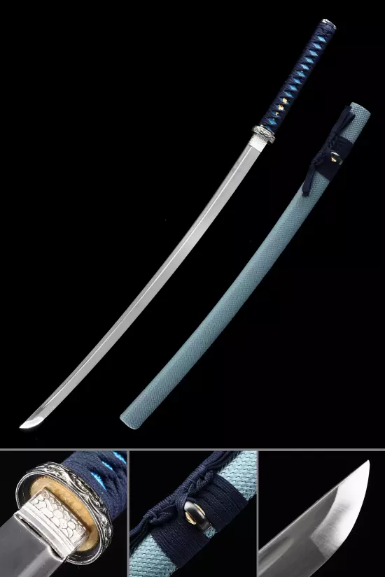 Handmade Modern Japanese Katana High Manganese Steel Full Tang With Light Blue Scabbard