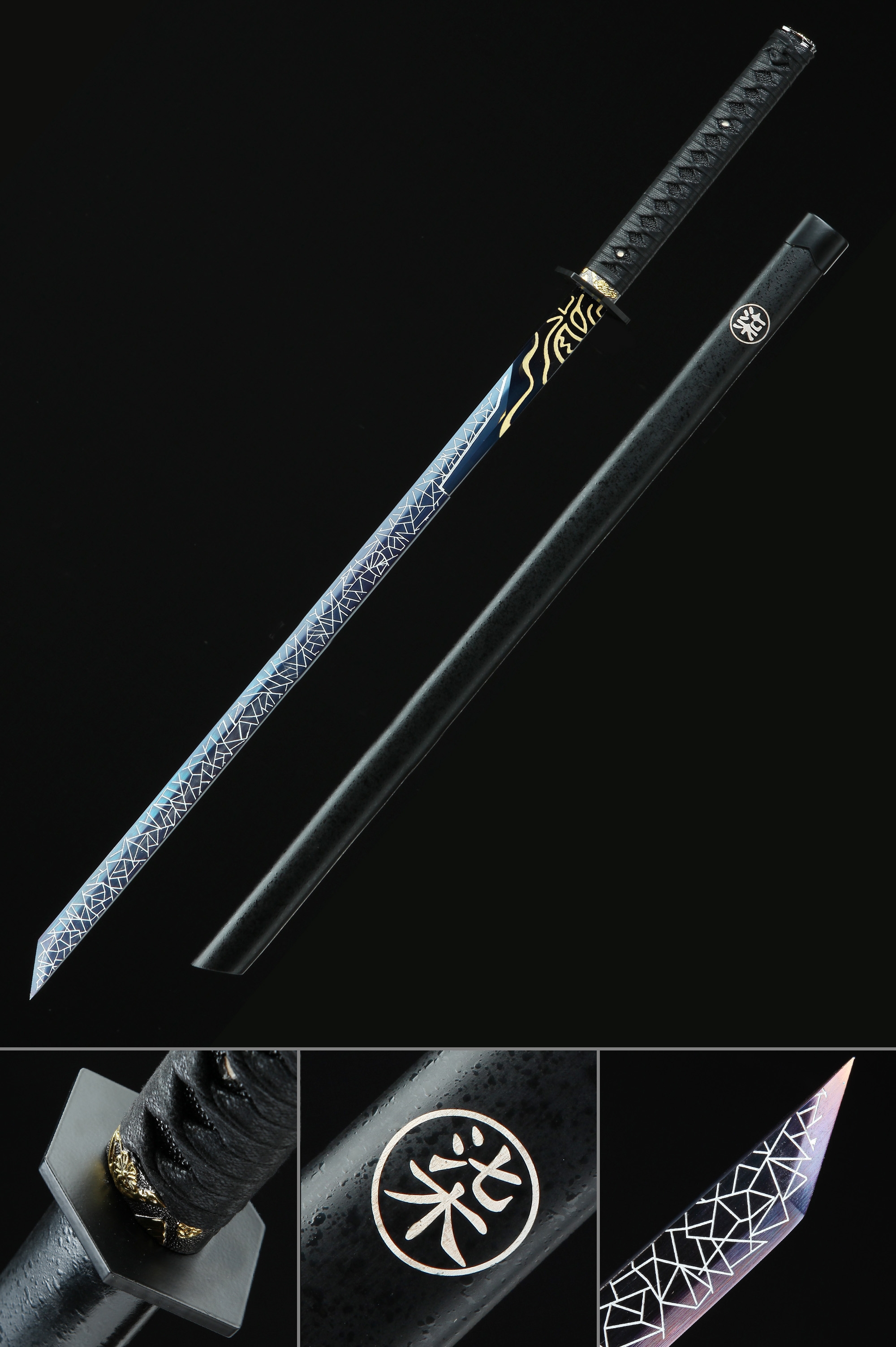 Handmade Japanese Straight Edge Sword With Blue Blade