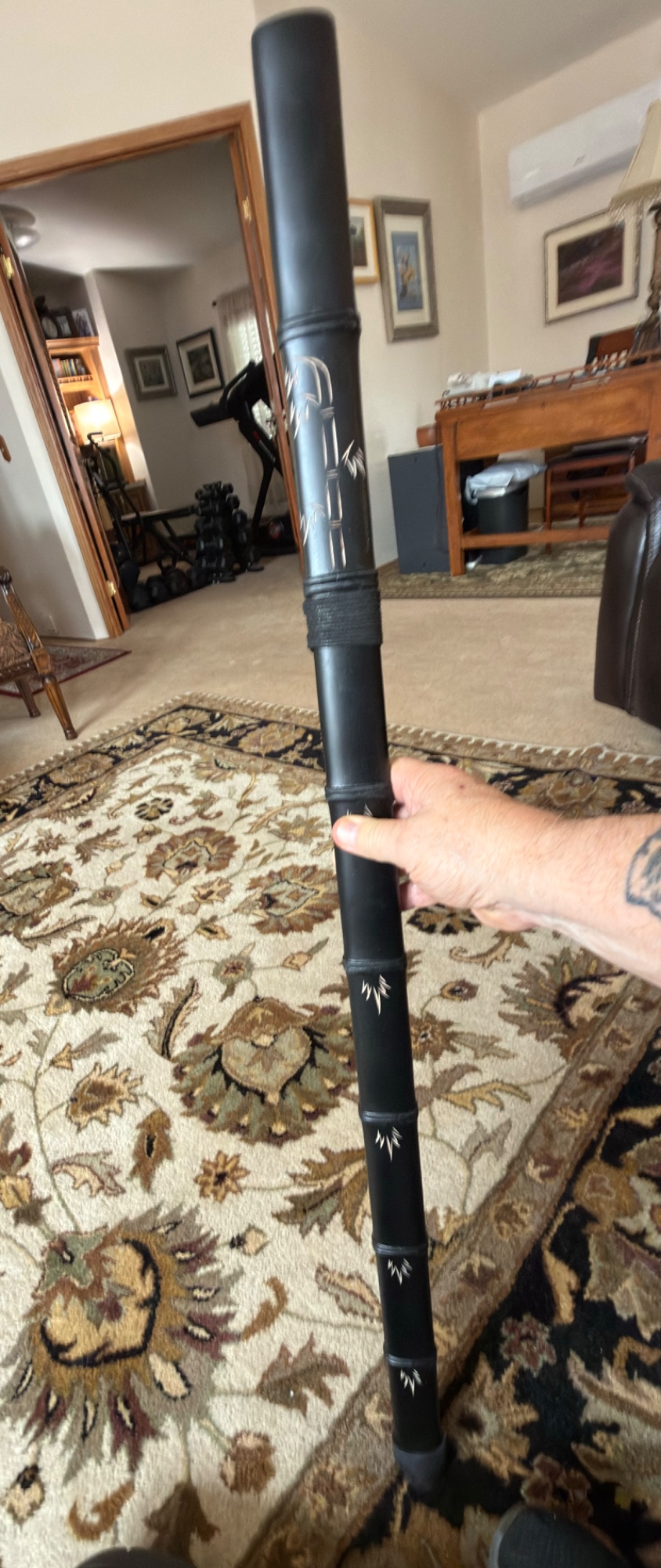 Full Tang 1045 Carbon Steel Ninjato, Black Bamboo Saya & Black Tsuka