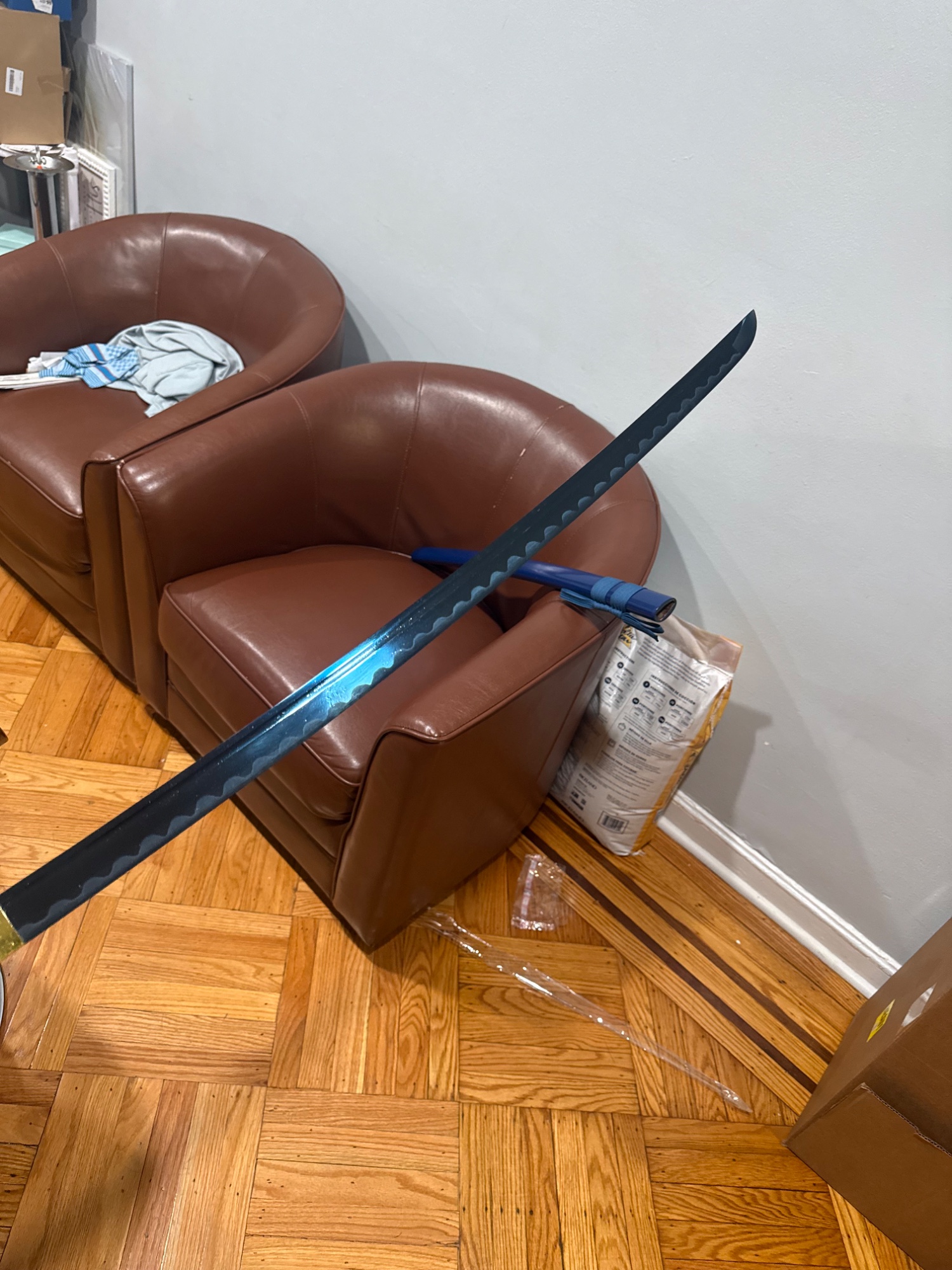 1045 Carbon Steel Blue Blade Katana with Blue Saya and Light Blue Tsuka-ito - Full Tang Collectible Samurai Sword